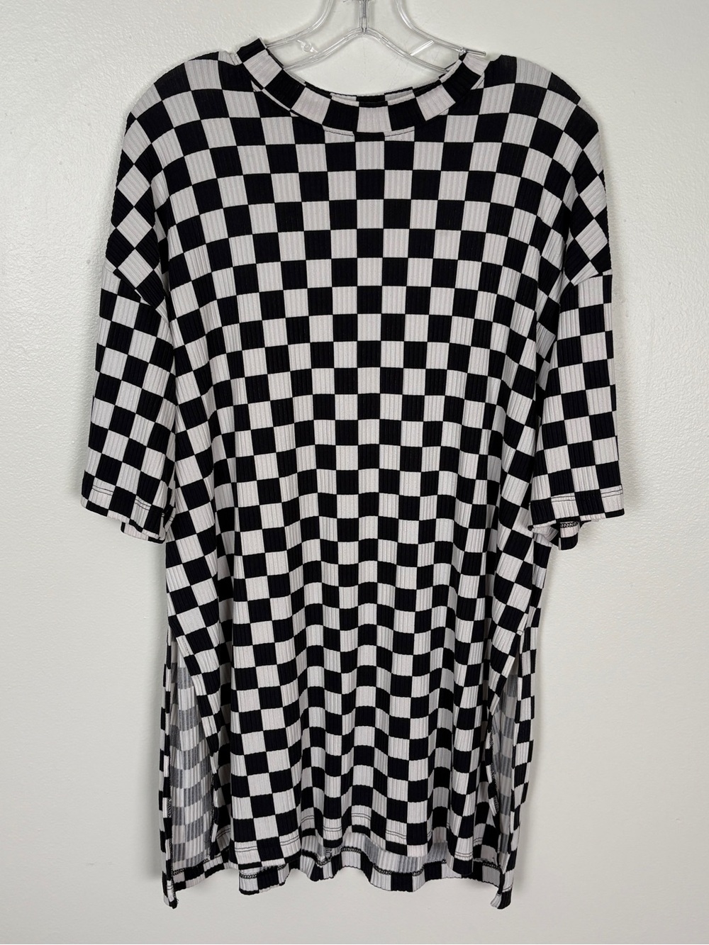 Dressed in LALA Ribbed Black & White Checkerboard Playsuit (TOP ONLY)